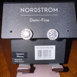 Brand New NORDSTROM Demi-Fine Platinum Layered Cubic Zirconia Halo Stud Earrings